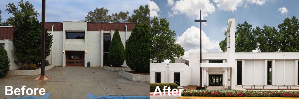 Corpus Christi Catholic Church Front Entrance Before and After